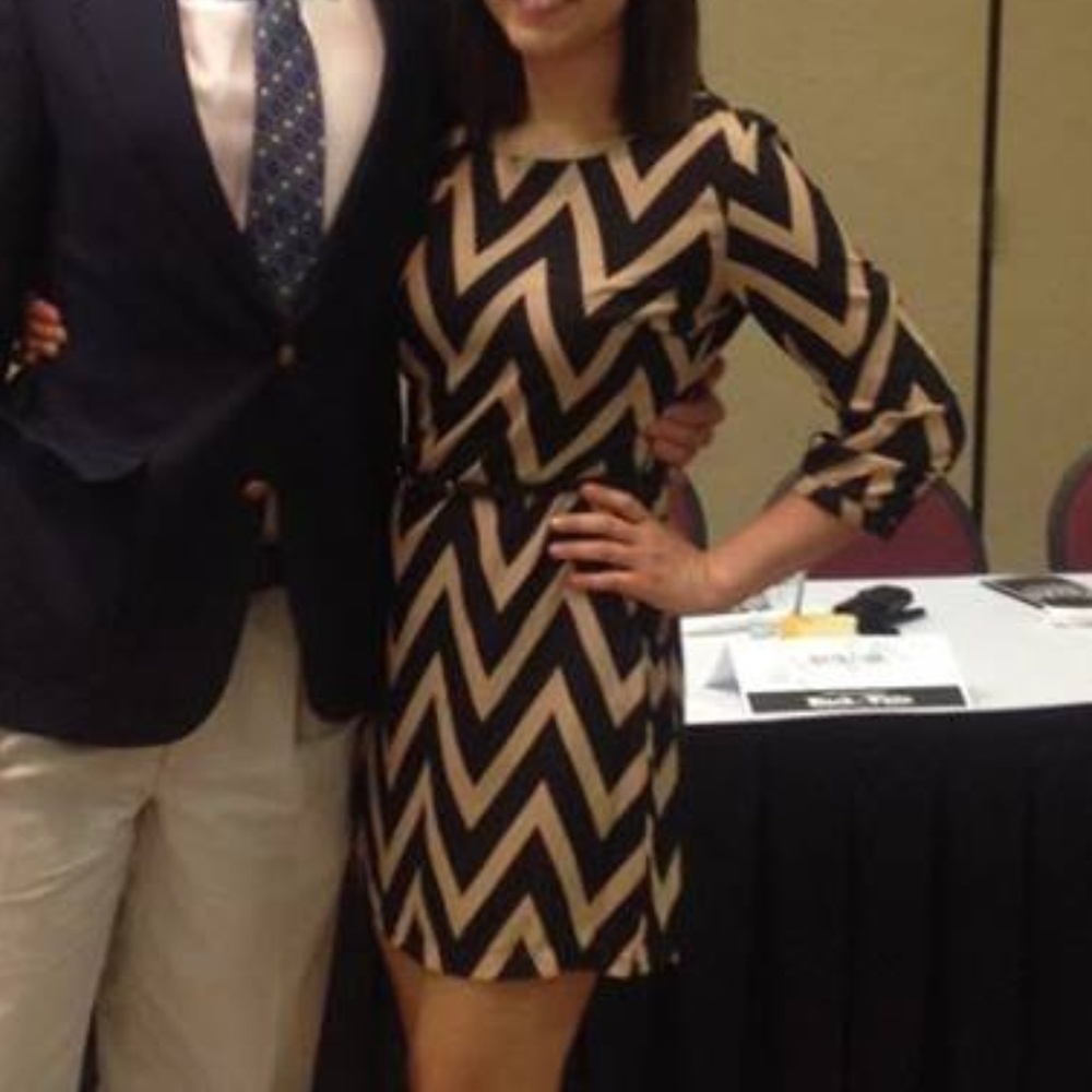 Black and Tan Chevron Shift Sheath Dress